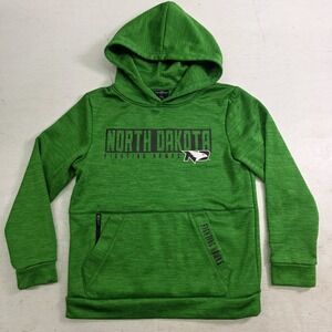 North‎ Dakota Fighting Hawks Hoodie Sweatshirt Green Youth Boys Sz S 8-10 EUC